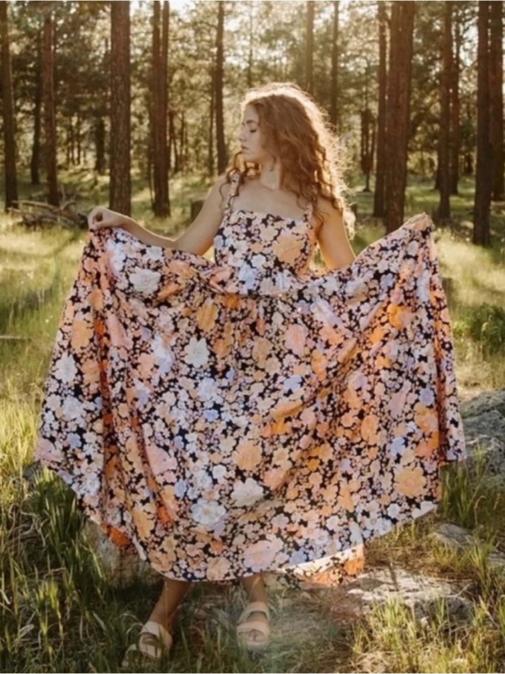 Free People Park Slope Maxi Dress Floral Dark Combo